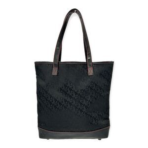 Victoria's Secret Signature Black Logo Jacquard & Leather Handbag Red Stitching